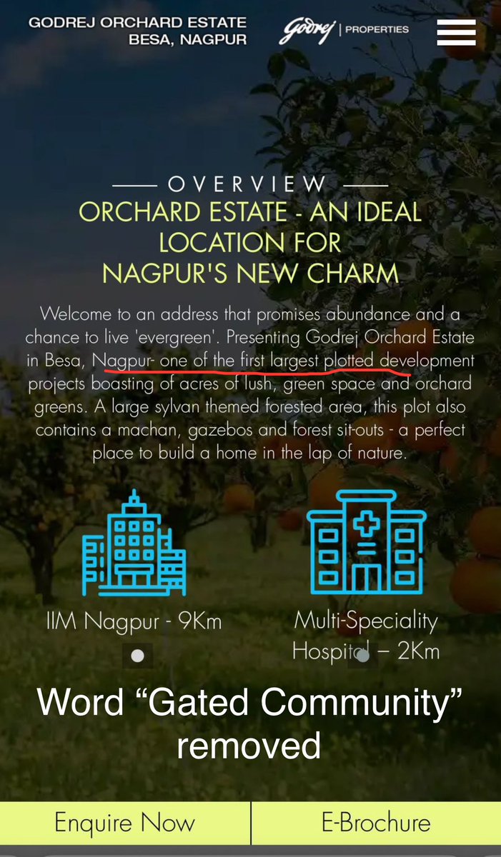 Drmitulmishra's tweet photo. @GodrejProp  

Dear Management 
The term Gated is removed from the website of Godrej Orchard, Nagpur. The is done after we raised concern over gated society which was advertised
We are getting a feel of being cheated by most ethical real estate brand of India “GODREJ PROPERTIES” https://t.co/bHou4HzN0U