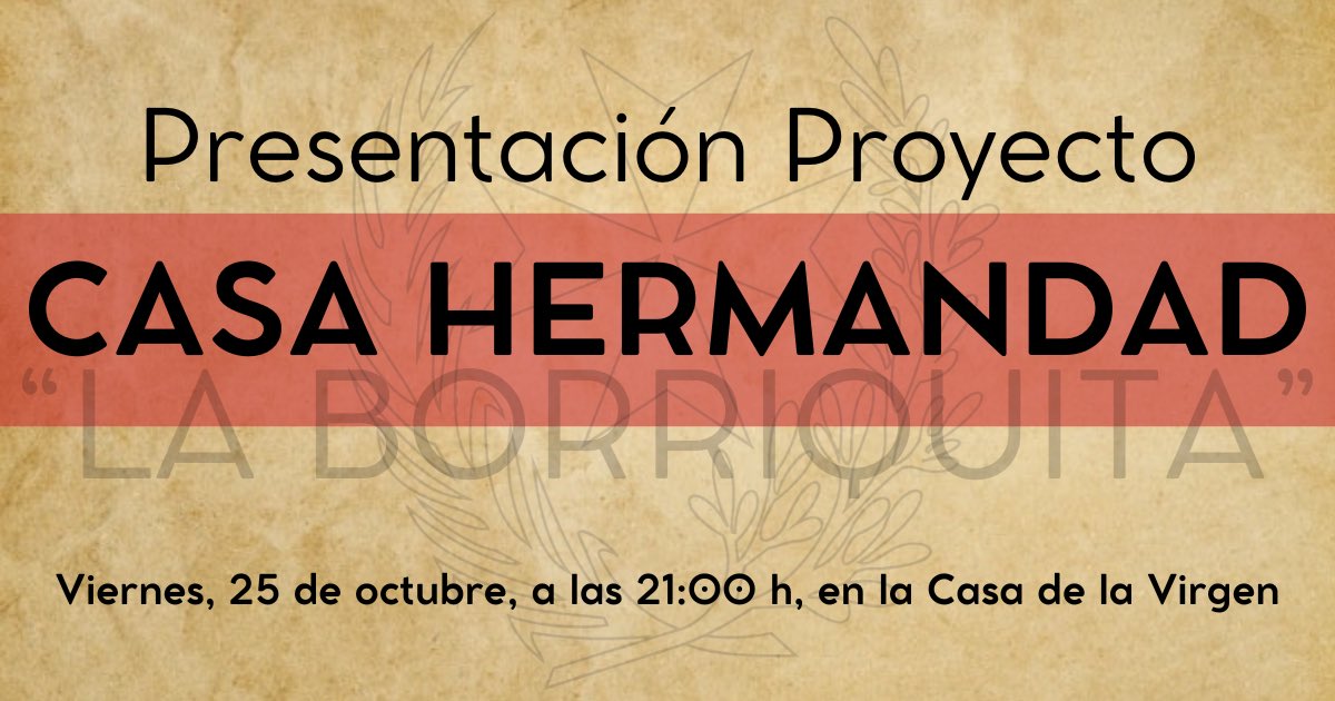 CASA HERMANDAD
Presentación Proyecto

Nos complace anunciar la presentación del proyecto de nuestra nueva Casa Hermandad. Este es un paso emocionante hacia la creación de un espacio donde podamos fortalecer nuestros lazos, seguir creciendo en nuestra fe y en hermandad.