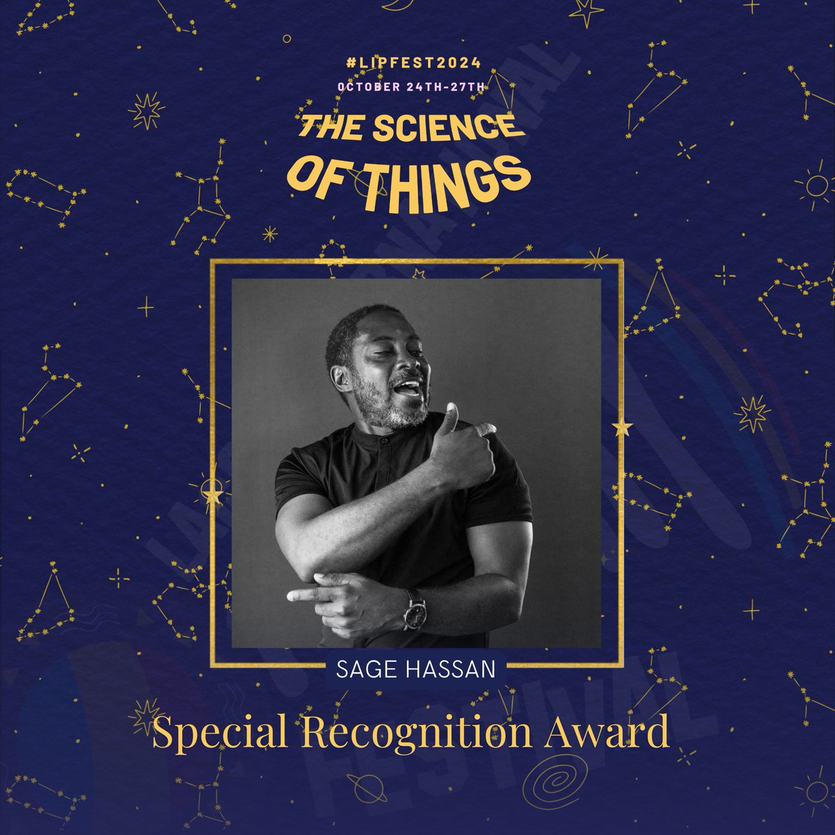 We are honored to present the Lagos International Poetry Festival's decennial Special Recognition Award to Sage Hasson (<a href="/sagebaba/">S. S. Hassan</a>) for his pioneering contributions to spoken word poetry in Nigeria.