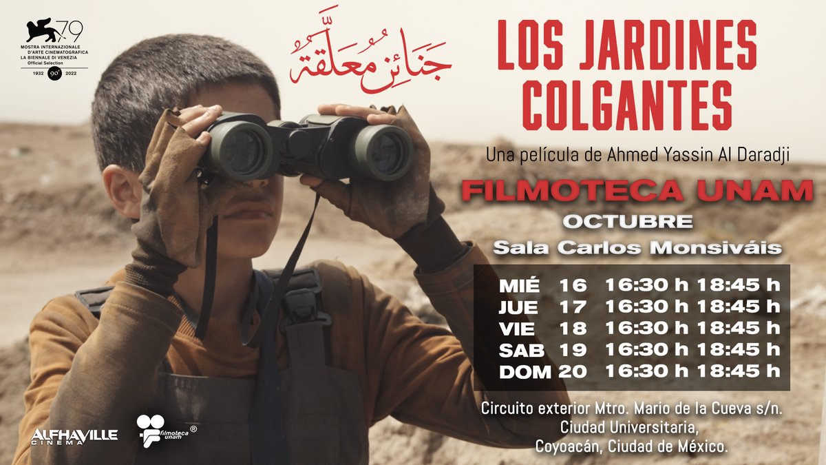 alfhaville's tweet photo. #Losjardinescolgantes llega a salas de @FilmotecaUNAM 🎡

"La dirección y la escenificación de Ahmed Al-Daradji logra una sólida narrativa visual, con un pulso que recuerda a grandes figuras del neorrealismo como Ettore Scola o el mismo Buñuel" @proceso 

¡Ve por tus boletos!🍿

@EnFilme 
@delfindeacero