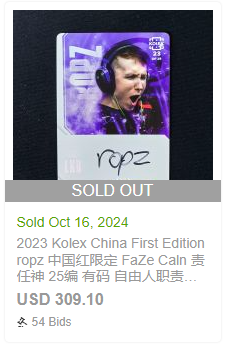 CollectEsports's tweet photo. Some sales today on Cardhobby of @KolexGG cards ft @ropz / @dev1ce & @FROZENNcs π₯
A lot of other sales too, but here is some highlights π
More to come tomorrow β³
#KolexGG #VForVictory #FaZeUp #nipgaming https://t.co/v4DgS7wz9j