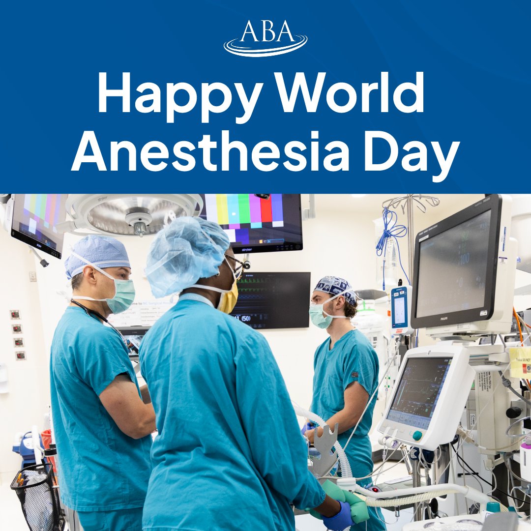 AbaPhysicians's tweet photo. Happy #WorldAnesthesiaDay! October 16 marks the anniversary of William T.G. Morton's demonstration of ether as a surgical anesthetic in 1846, changing surgery forever. #theABA #EtherDay #anesthesia https://t.co/fvZeNtCBop