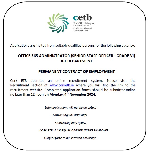 We are recruiting!  Visit corketb.ie/recruitment to find out more and apply! #Employment #opportunity