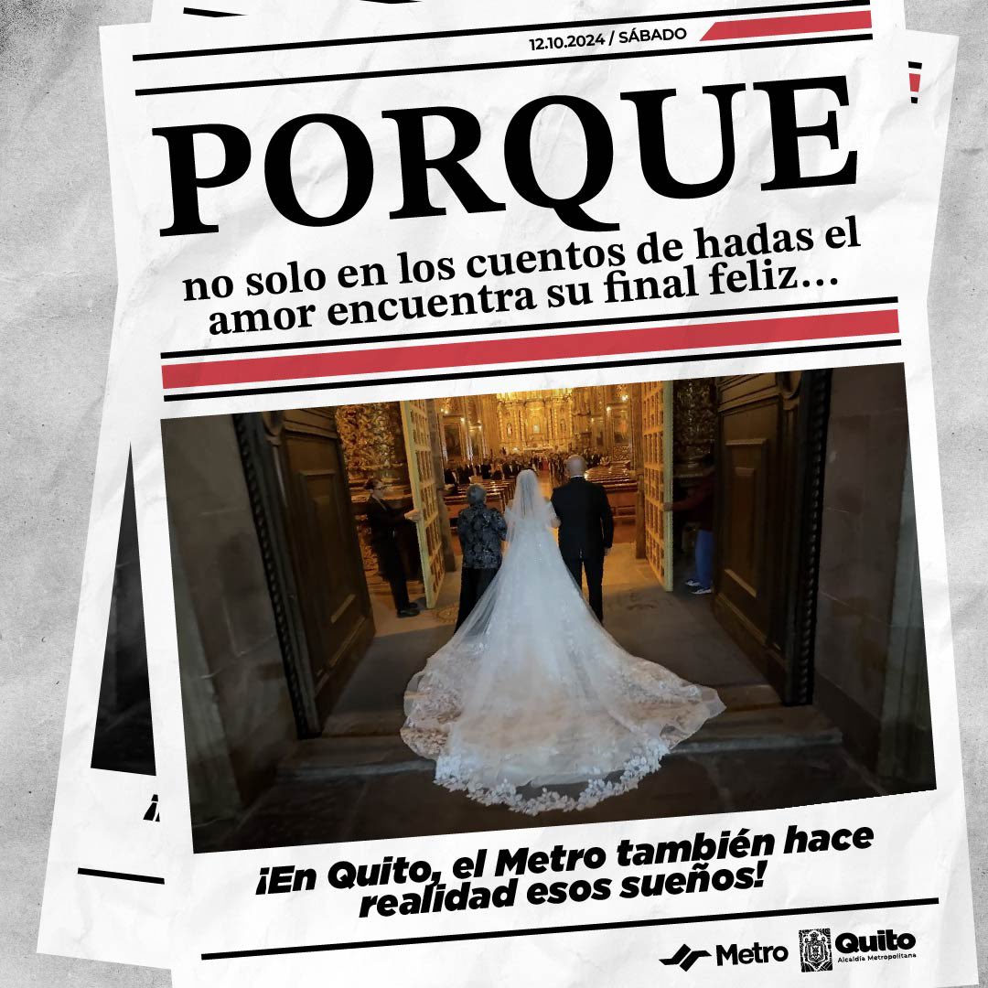 MetrodeQuito's tweet photo. 🚇 #ElMetroDeQuitoRenace | Conoce la historia de los novios que se subieron al Metro como recién casados 💍❤️, convirtiéndose en la primera pareja en sellar su compromiso de amor sobre rieles. El Metro de Quito conectando vidas, conquistando sueños.

#QuitoRenace https://t.co/84N91IeSq0