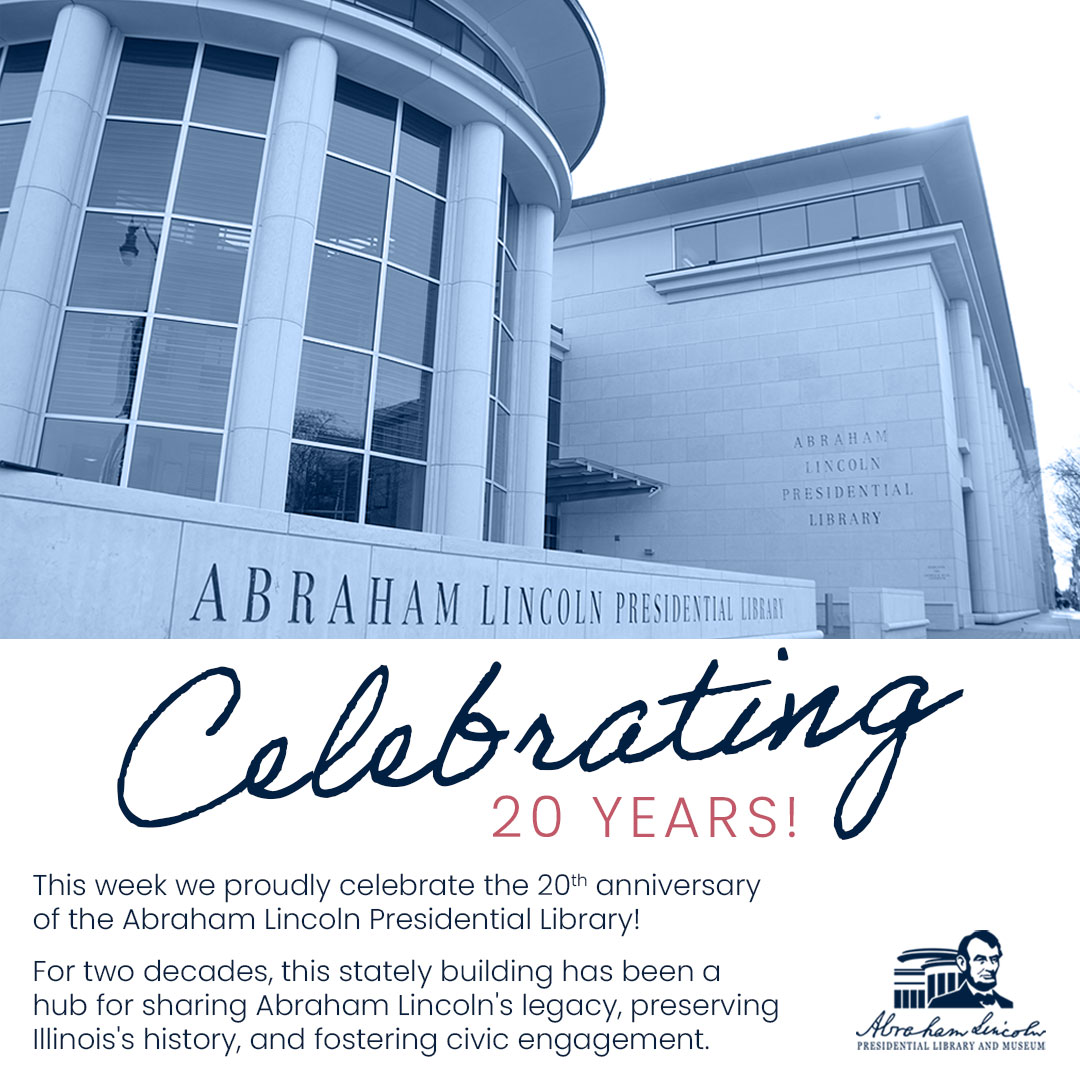 ALPLM's tweet photo. Today we celebrated the 20th anniversary of when the #ALPLM library building began serving the public with speakers, cake and a special display.

#ILHistory #LibraryAnniversary #20YearsOfService #HistoricalLibrary https://t.co/7ebLqFJ1ET