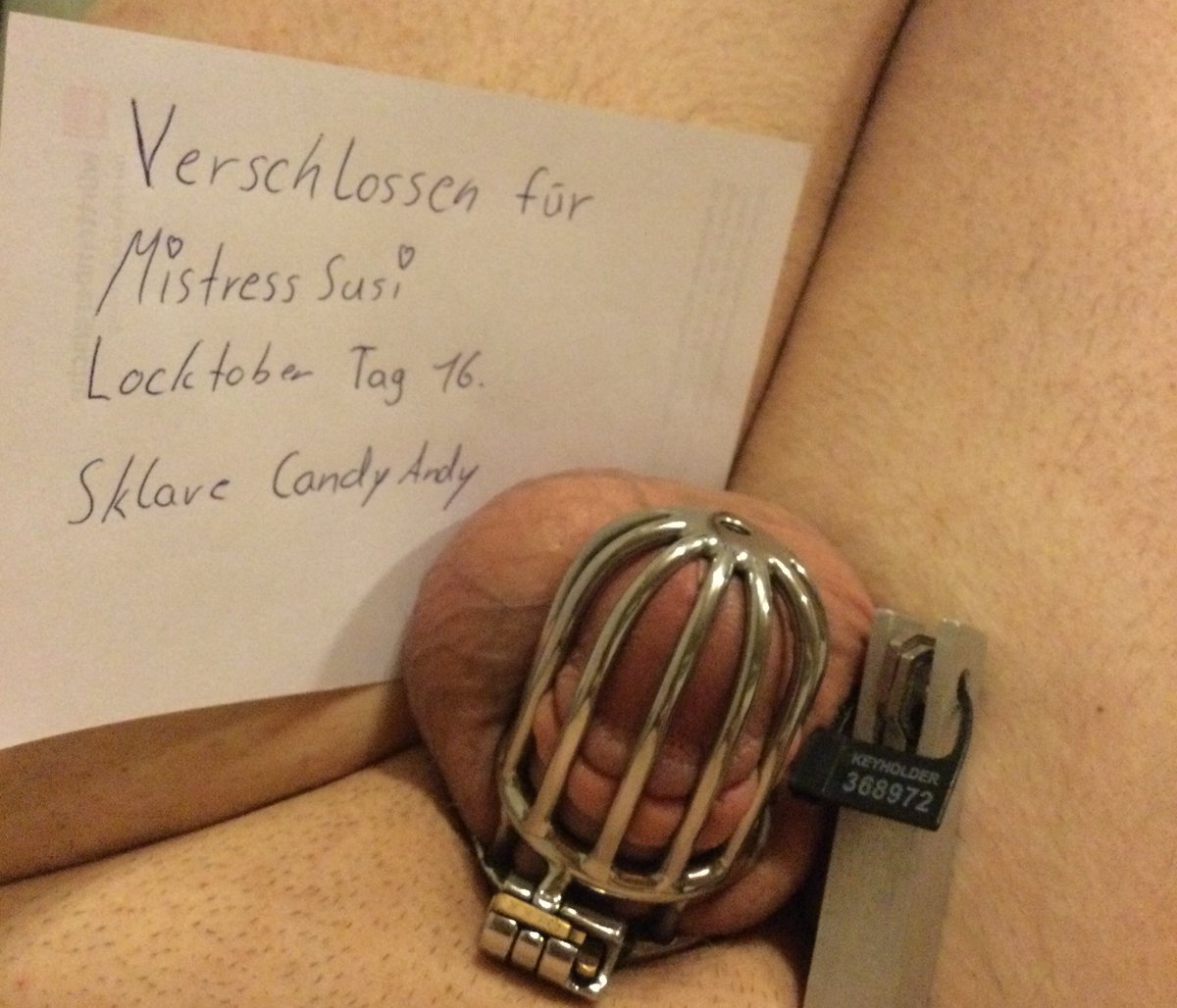 candyamd's tweet photo. Verschlossen für meine Herrin @Mistress_Susi 
Und die Hälfte vom Locktober ist bereits überstanden https://t.co/4c6LV3H6HT