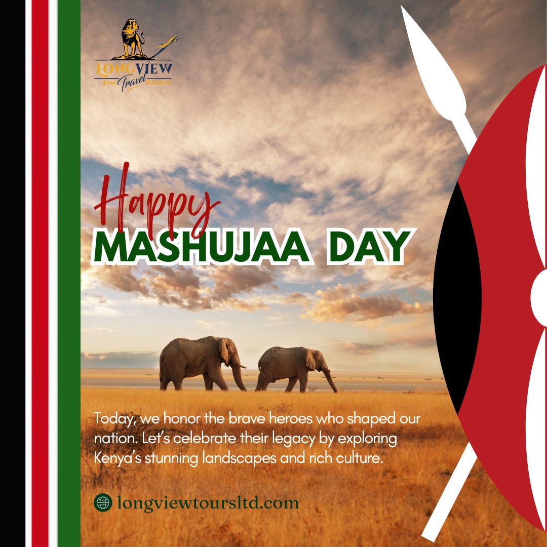 LongviewTravel's tweet photo. 🌟 Happy #MashujaaDay 🇰🇪 Today, we honor the heroes who shaped our nation. Join Longview Tours &amp; Travels to celebrate Kenya's rich culture and stunning landscapes. Book your adventure now and discover the spirit of Kenya!  #MashujaaDay #MashujaaDay2024 #ExploreKenya #TravelKenya https://t.co/HkS8ccCcUg