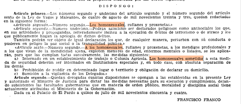 A veces me acuerdo de que la ley de Vagos y Maleantes del 54 escribe mal "homosexual" todas las veces y me río solo en casa