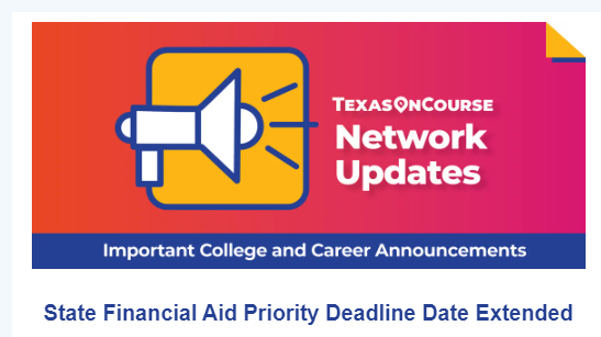 academy_ACE1's tweet photo. The U.S. Department of Education announced in August that the 2025-26 Free Application for Federal Student Aid (FAFSA) form will open on or before 12/1/2024. Due to this delay, the Texas Higher Education Coordinating Board has extended the application deadline to 2/15/2025. https://t.co/iRGyiDx4mg