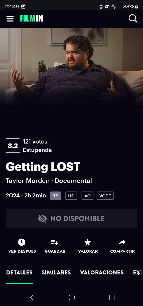 Hola <a href="/Filmin/">Filmin</a>. Qué ha pasado con Getting Lost? Estaba viéndolo, lo pausé 10 minutos, y ahora pone que no está disponible. ¿Lo habéis retirado de la plataforma? Gracias