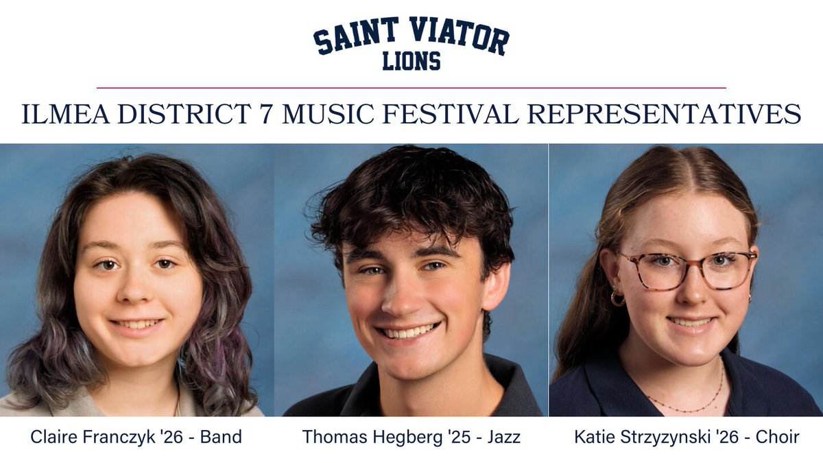 Congrats to all our band and choir students who auditioned for <a href="/ILMEA1/">Illinois Music Education Association</a> District 7 music ensembles! 

Special congrats to the following Lions on being selected to perform at the prestigious festival in November! #SVHSProud

🪈 Claire Franczyk '26 (Band)
🥁 Thomas Hegberg '25