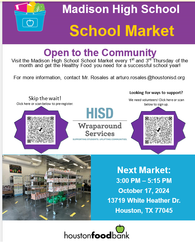 MadisonHS_'s tweet photo. Madison High School Food Distribution in the student parking lot, every 1st &amp; 3rd Thursday of the month! Next one is tomorrow- Oct 17 from 3-5:15 pm. See upcoming dates in the flyer. Share the news! Hope to see you there #JMHS #MadisonMarlins #MarlinNation https://t.co/6vNT0SFW5M