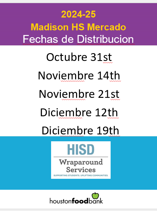 Madison High School Food Distribution in the student parking lot, every 1st &amp; 3rd Thursday of the month! Next one is tomorrow- Oct 17 from 3-5:15 pm. See upcoming dates in the flyer. Share the news! Hope to see you there #JMHS #MadisonMarlins #MarlinNation