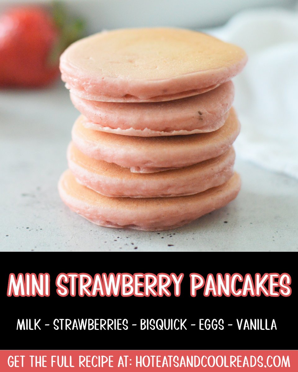 Mini Strawberry Pancakes 🍓🍓🍓 View and print recipe: bit.ly/4eIrzbl Pin it for later: pinterest.com/pin/2503016917… Mini Strawberry Pancakes are so easy to make! Made with Bisquick and fresh strawberries. They're the perfect family breakfast. Freezer friendly too!
