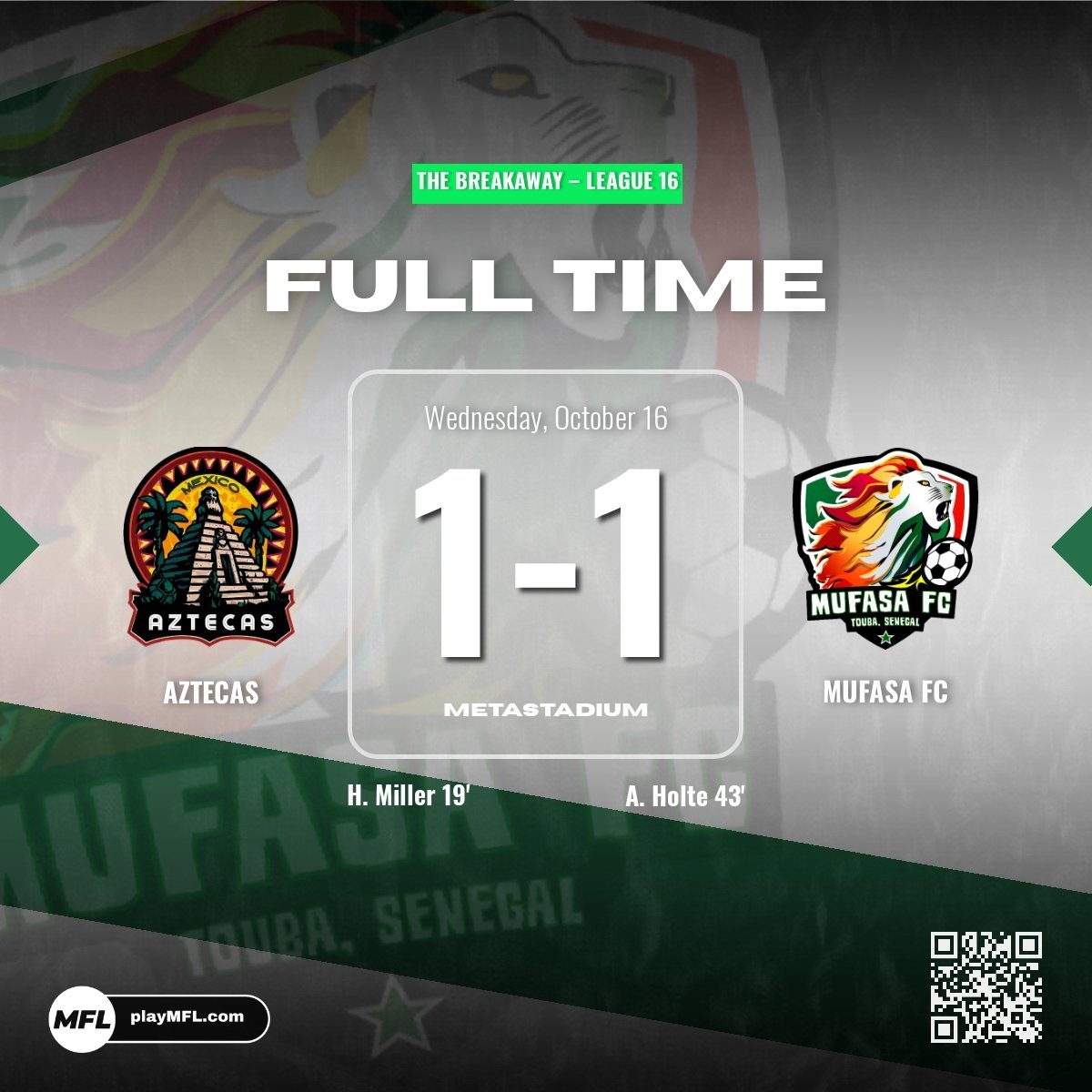 Mufasa_FC's tweet photo. LEAGUE GAME 7 - Club legend, Amund Holte with our only goal of the game, as the points are shared in a 1-1 draw against Aztecas from Mexico! 🇸🇳 #MufasaFC https://t.co/moL4q9IuMY