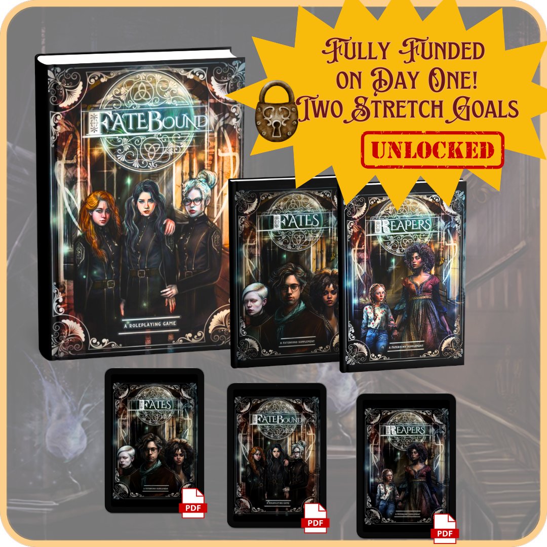 EerieGamesDev's tweet photo. #Fatebound funded on day 1 AND we've unlocked TWO stretch goals! If you back by 12 eastern on Wednesday you will still qualify for the early bird, Free Art Print. https://t.co/ol7WGx1AL3

#ttrpgRising #smallcreator #witch #magic #roleplay #ttrpg #gamedev https://t.co/QwlW42D7rY
