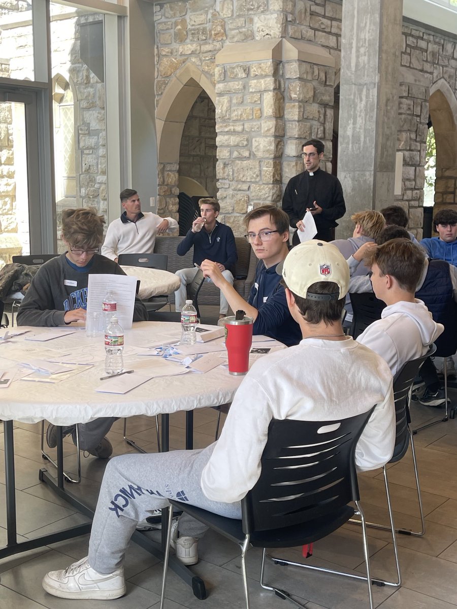 Seniors took part in their annual retreat today, The 4th Day. The day had three movements building off of Kairos: 1. Where am I now? 2. Gratitude 3. Where am I going? Along with small group discussions, the seniors heard talks from adults and spent time with alumni.