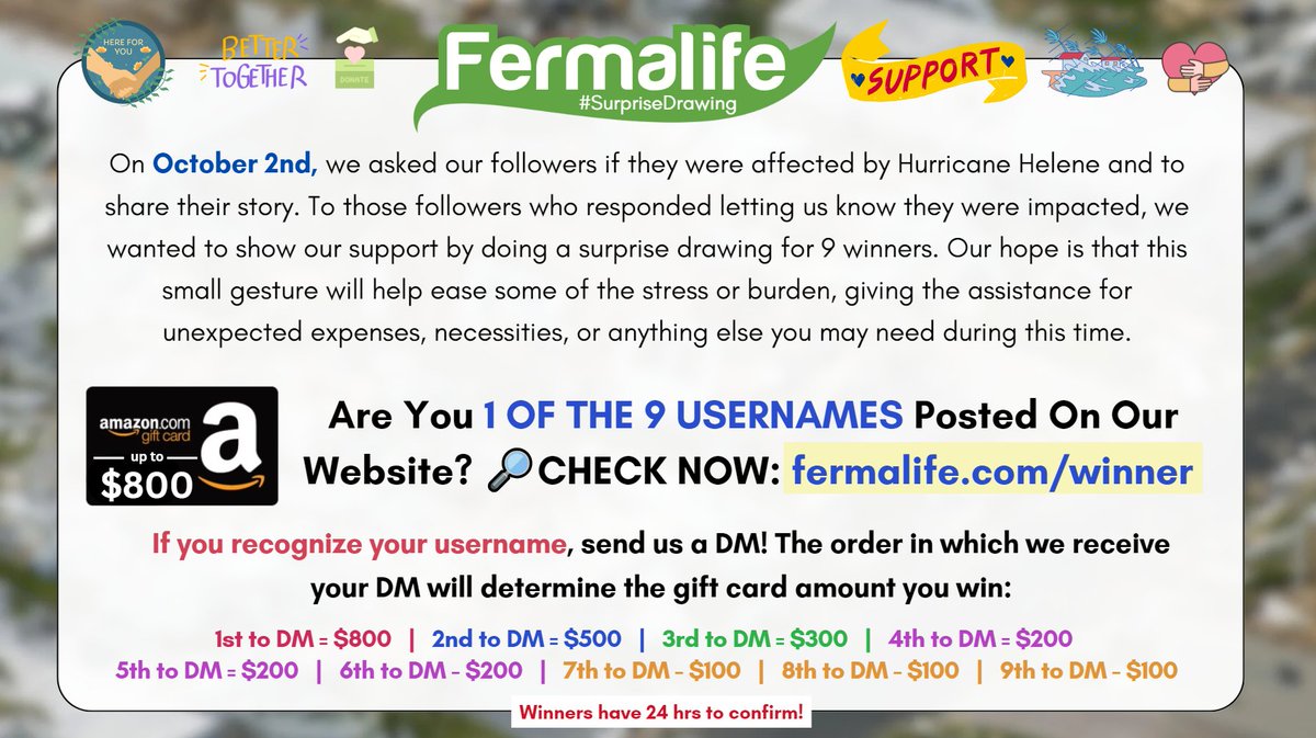 ✨SURPRISE!✨On October 2nd, we asked our followers to share if they had been affected by Hurricane Helene. Today, we did a surprise drawing for those who responded and were impacted. We hope to bring a little happiness during this challenging time. Did you win up to a $800