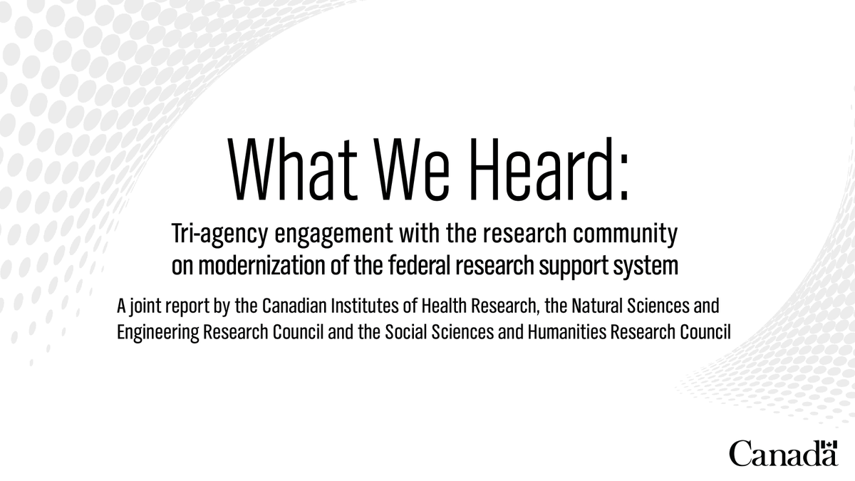 CIHR (@cihr_irsc) on Twitter photo 📢 New! The three federal research funding agencies have just released a report summarizing recent engagement with the Canadian research community on modernization of the federal support system.
Read more: canada.ca/en/research-co… 📢 New! The three federal research funding agencies have just released a report summarizing recent engagement with the Canadian research community on modernization of the federal support system.
Read more: canada.ca/en/research-co…
