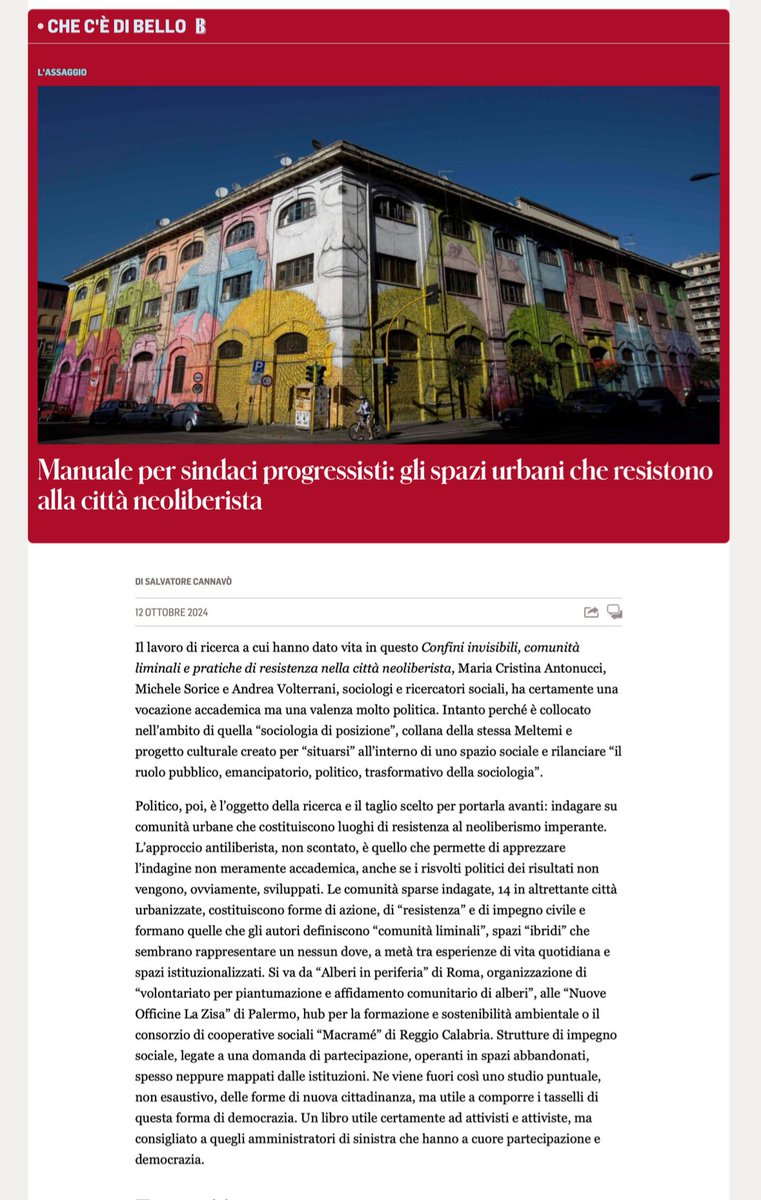 Una bella recensione di <a href="/scannavo/">Salvatore Cannavò</a> (grazie!) del volume Confini Invisibili scritto da Michele Sorice,  <a href="/volterrani_a/">andrea volterrani</a> e da me sul <a href="/fattoquotidiano/">Il Fatto Quotidiano</a>