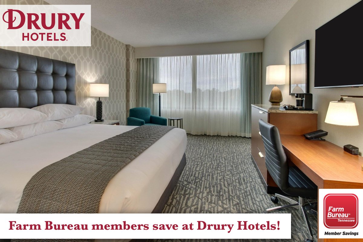 Farm Bureau members receive a 15% discount off corporate rates at Drury Hotels.
Visit prks.co/TFBF-DruryHote… to book.
#FBMembershipMatters