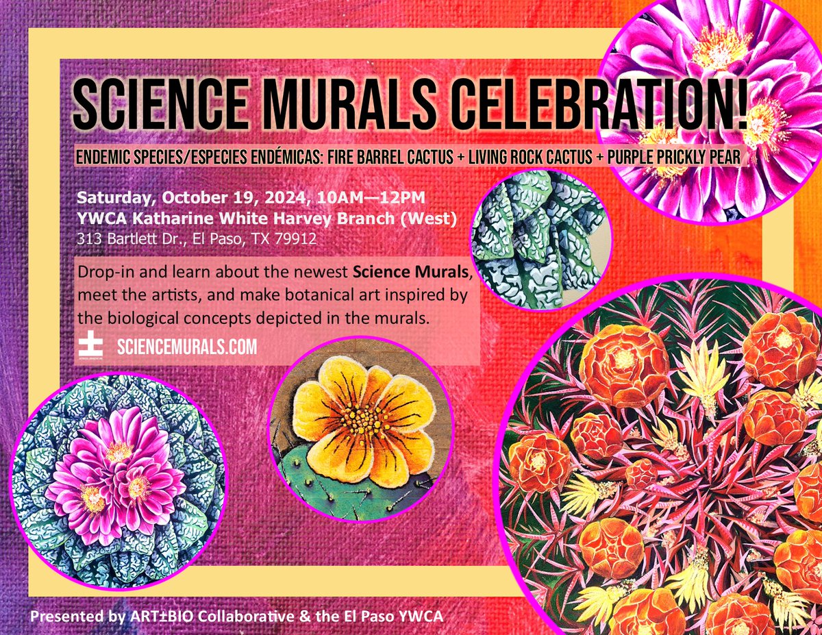 ArtBioCollaborative (@artbiocollab) on Twitter photo 📢Join us this weekend for another celebration of more #ScienceMurals in El Paso, TX🌟— Learn about Endemic Species of cacti, meet the artists, and make #ScienceMural botanical art! 🙌🏾Visualizing + Communicating Science via #PublicArt. #ChihuahuanDesert #ArtScience #SciComm 📢Join us this weekend for another celebration of more #ScienceMurals in El Paso, TX🌟— Learn about Endemic Species of cacti, meet the artists, and make #ScienceMural botanical art! 🙌🏾Visualizing + Communicating Science via #PublicArt. #ChihuahuanDesert #ArtScience #SciComm