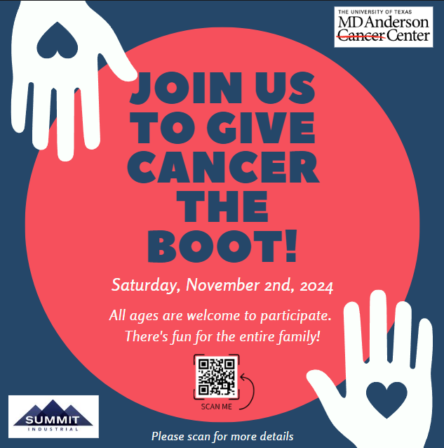 SummitInd's tweet photo. Summit Industrial is a proud sponsor of MD Anderson's Cancer Bootwalk Fundraiser! Come out and join us!

#Bootwalk #MDAnderson #CureCancer #SummitIndustrial https://t.co/2M4rsE9Kgt