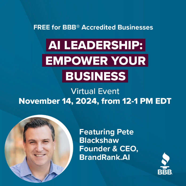 Ready to unlock AI potential in your business? 🚀 

Join us for an exclusive webinar with Pete Blackshaw, CEO of BrandRank.AI, on November 14th from 11 a.m.-12 p.m. CDT. 

Learn how Generative AI is transforming customer interactions and discover simple strategies to