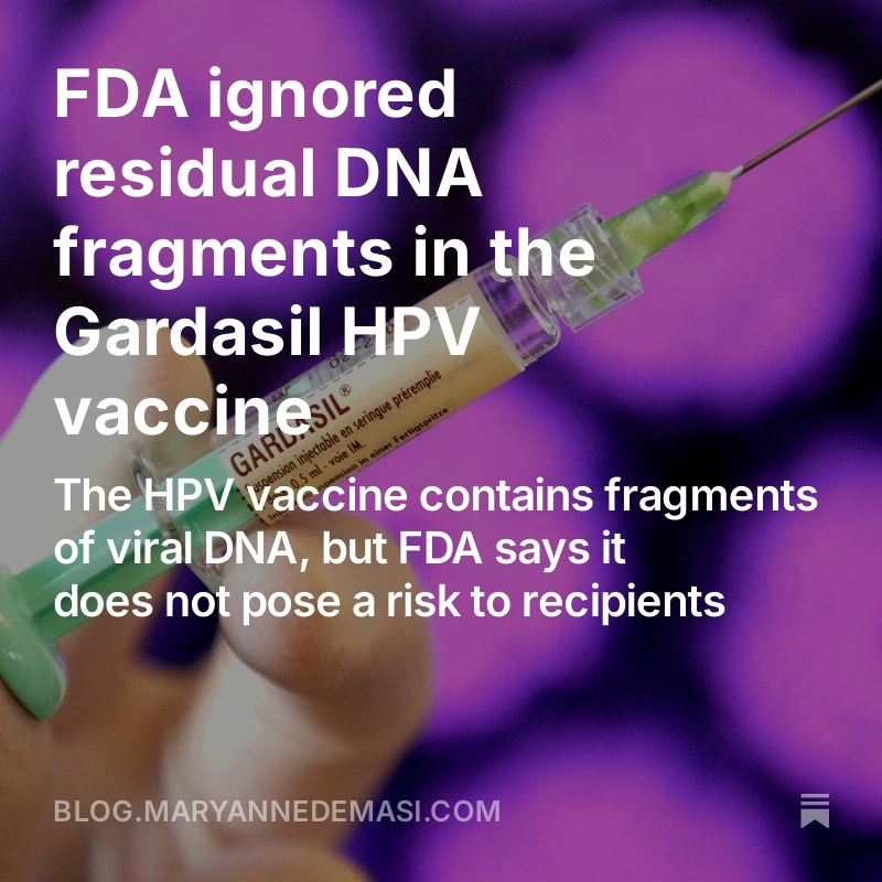 MaryanneDemasi's tweet photo. Is there a risk that residual DNA fragments in Gardasil can enter host cells and integrate into the genome? 

You need a "transfection agent"...and some studies suggest adjuvants in vaccines can act as transfection agents.

Read the full story https://t.co/sv6aXjHz0w

@MdBreathe @KLVeritas @WhenMumsGetMad