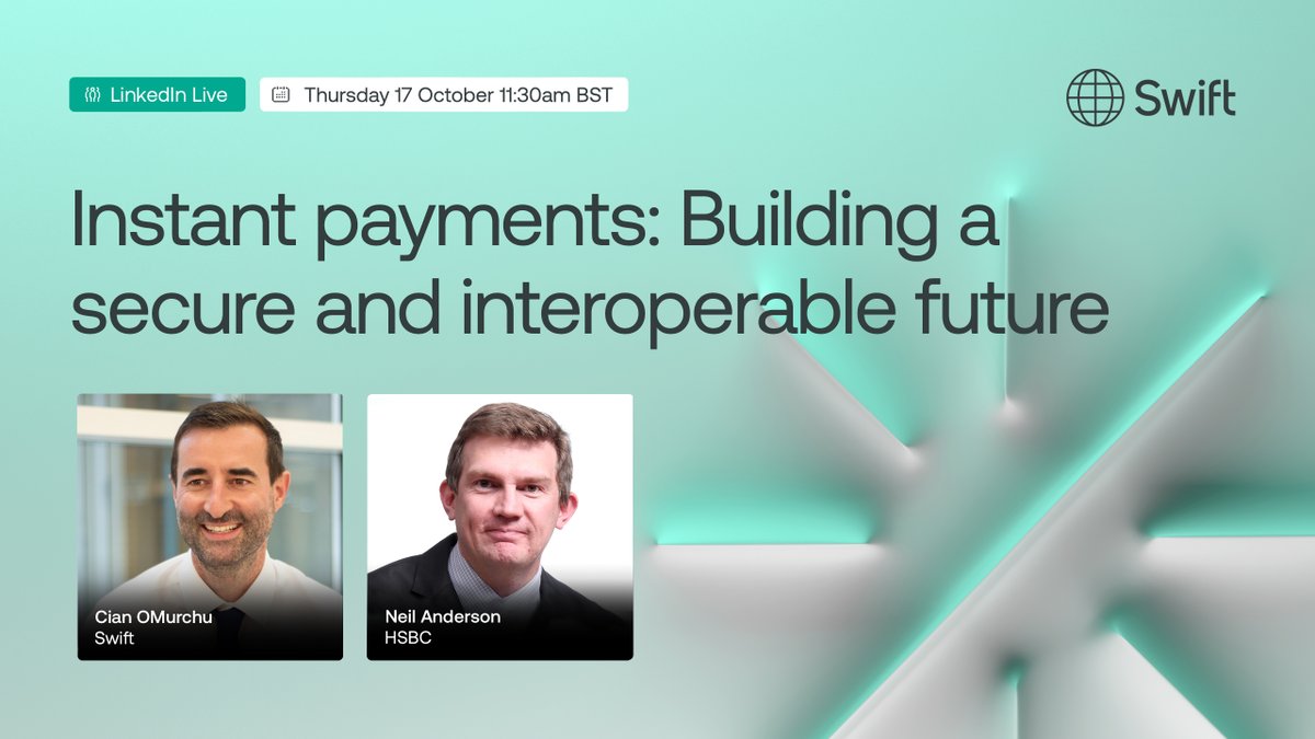 swiftcommunity's tweet image. 🚨 Don’t miss your last chance to register for tomorrow’s #LinkedInLive! 🚨

In this session, Swift’s Cian OMurchu will be joined by @HSBC’s Neil Anderson. They’ll unpack some of the effects of the upcoming EU Instant Payments Regulation and discuss the current Verification of
