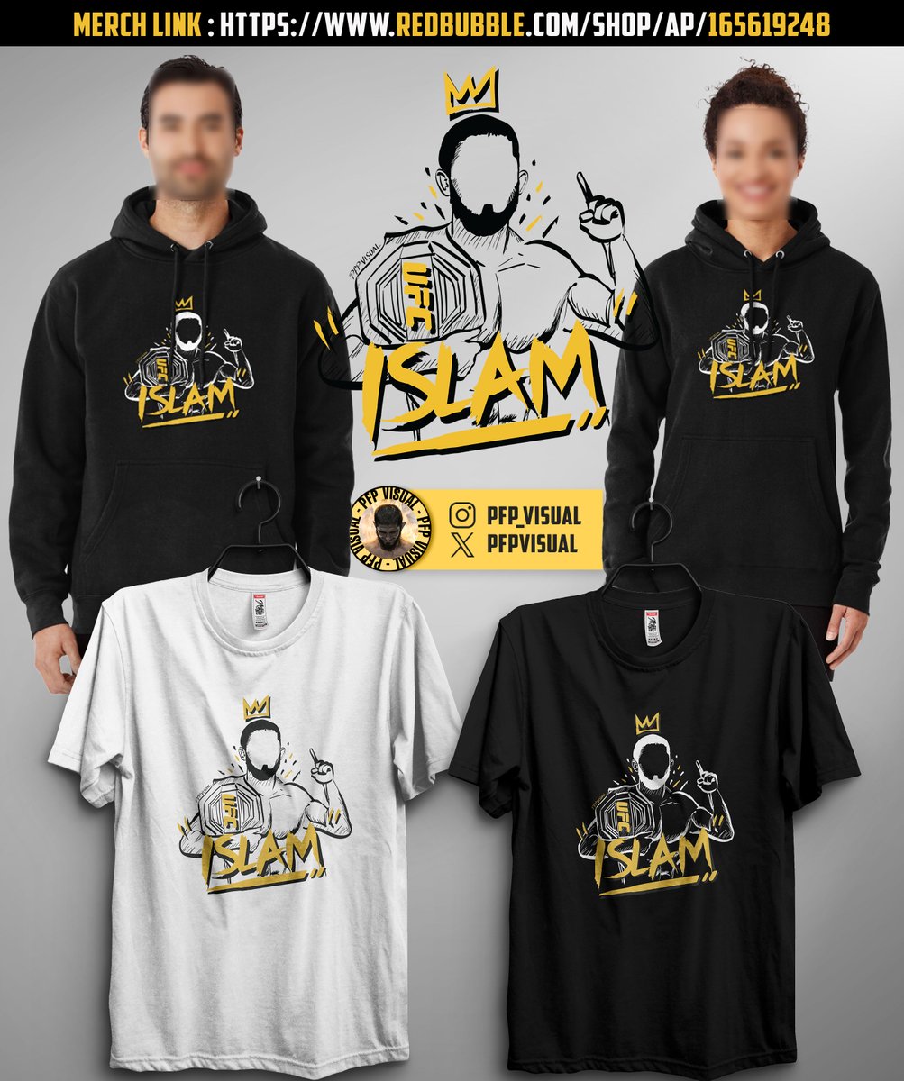 pfpvisual's tweet image. 🛒Islam Makhachev Merch [ Link Below ⬇️]

☑️ Hoodie
☑️ T-shirt
☑️ Black or White in color
☑️ Sticker
