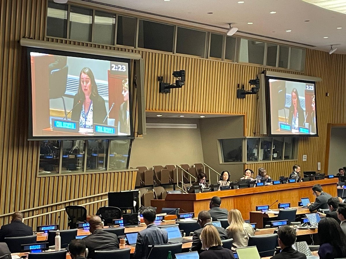 MinesActionCan's tweet photo. Today our ED @erinlynnhunt delivered a statement on behalf of 93 organizations on humanitarian disarmament at the UN General Assembly's 1st Committee:
https://t.co/AEJUgMB4yK https://t.co/aisDHBG41d
