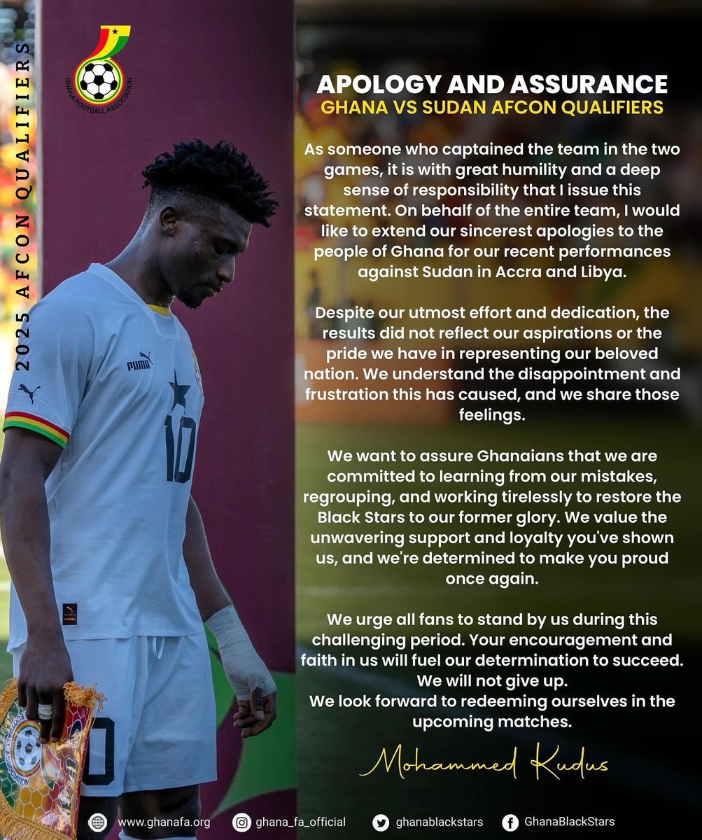 SaddickAdams's tweet photo. Individual players apologizing! 

Kudus https://t.co/uRmhMgi44f
