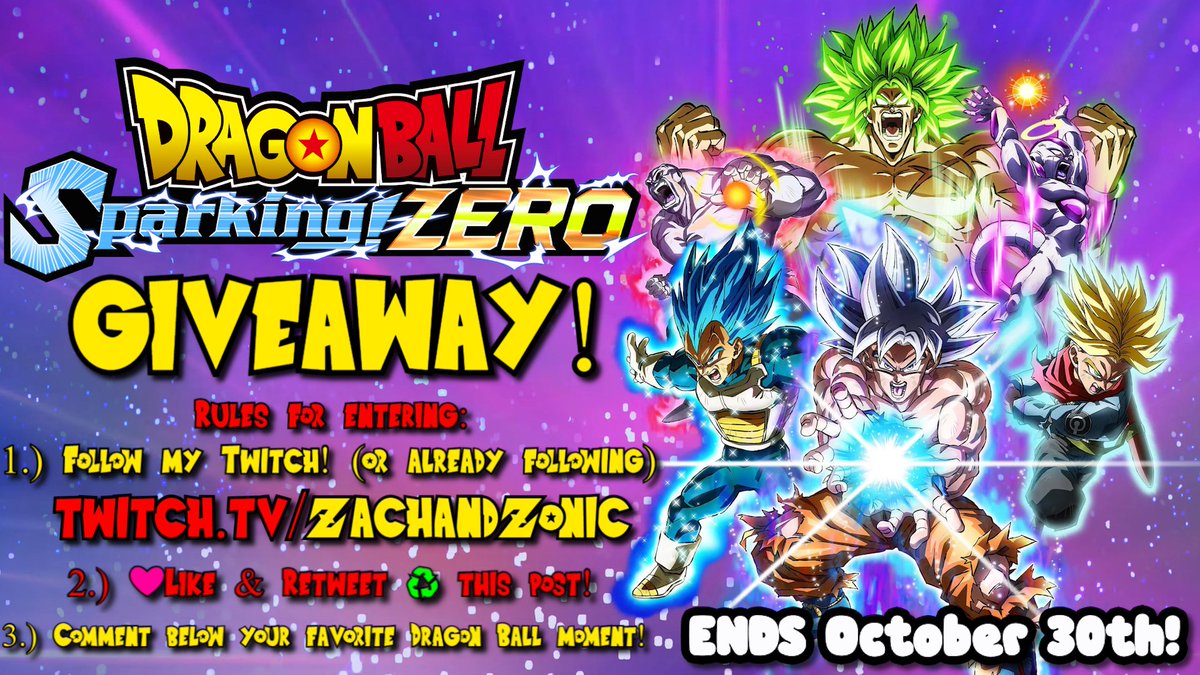 CinemaZee_'s tweet image. Dragon ball: SPARKING ZERO GIVEAWAY!

Base Game, Region Free, Steam ⬅

How to enter:

1.) Follow my TWITCH! (or already following)
twitch.tv/zachandzonic

2.) ❤Like &amp;amp; Retweet ♻ this post! 

3.) Comment below your favorite Dragon Ball moment!

#DragonBallSparkingZERO #Giveaway