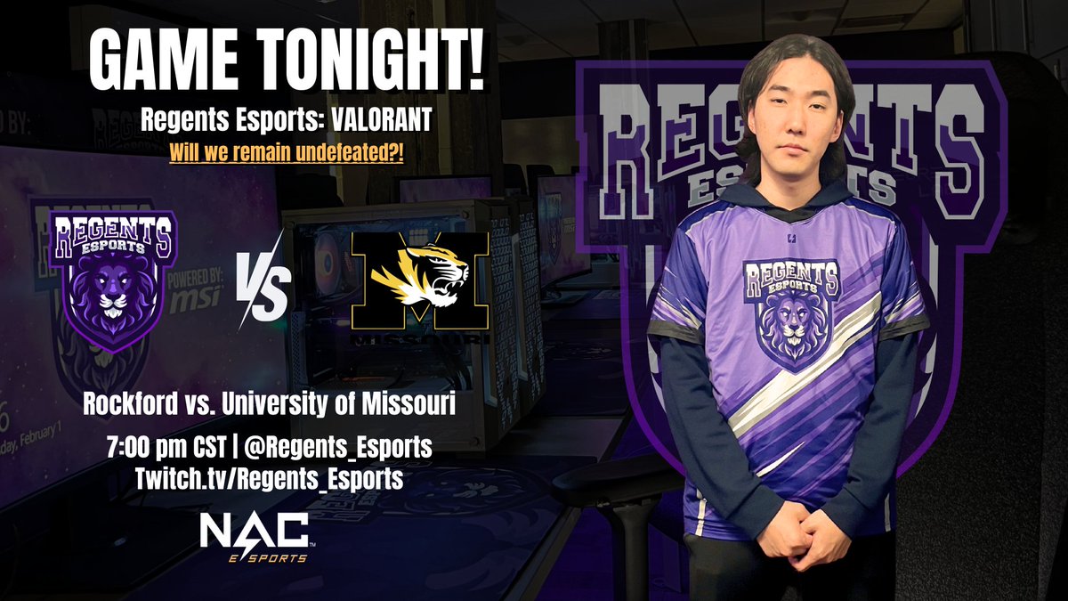 🎮✨ Game Day Alert ✨🎮

Tonight, our Rockford University VALORANT team is set to face off against the University of Missouri!💥

We invite you to join us as we cheer on our players. Last time we fought Missouri, it was a nail-biter! 😱😱 Let’s show our support and bring that