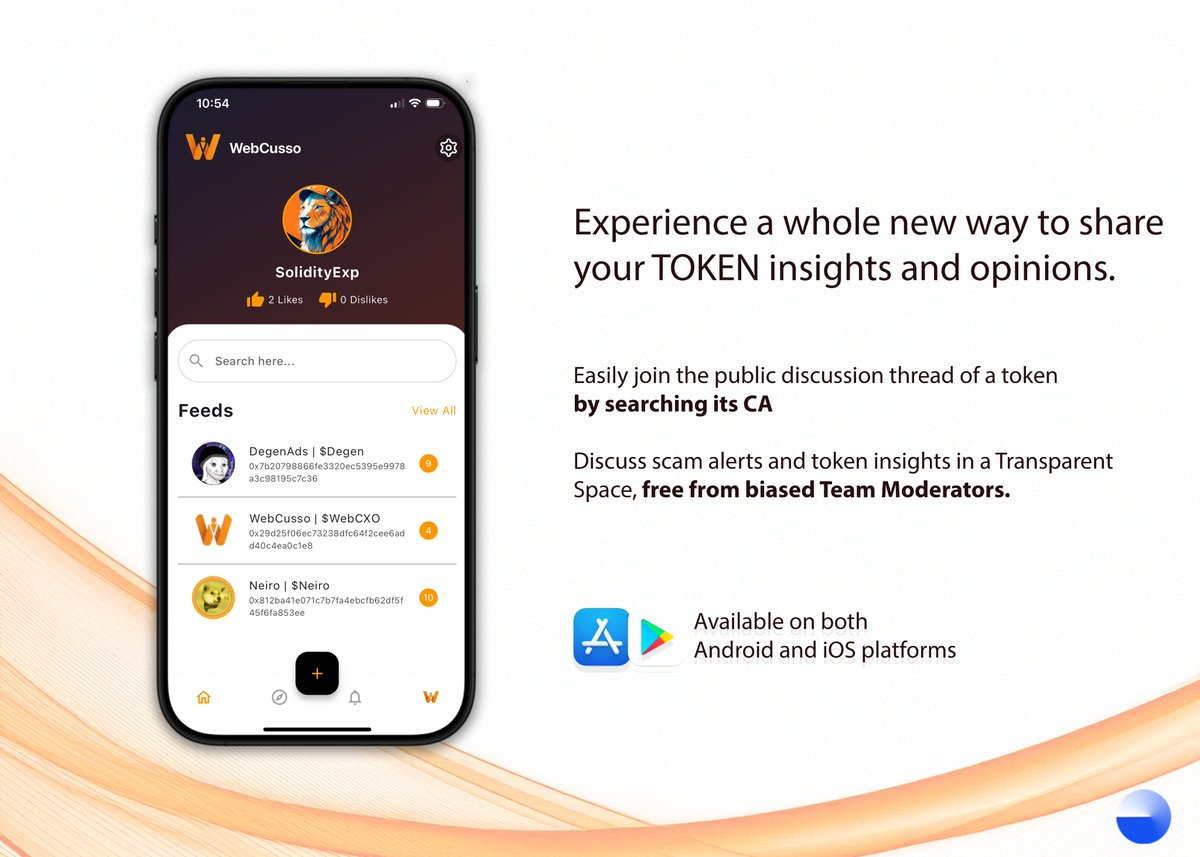 WebCusso's tweet photo. 🚀 Exciting News !  Our WebCusso apps are officially live on Android, iOS, and Web! Engage in open, unbiased conversations about any crypto token with seamless, and community-driven conversations. Say goodbye to biased moderation!  

Download now: https://t.co/9a49EIHLya 
iOS: https://t.co/K5NwGlYMm9… 

And there is more! WebCusso’s Auto URL Clubbing brings all crypto token conversations into one unified thread, no matter which charts you’re viewing, whether on different exchanges or block explorers!   
Access the same conversation thread through our extension. One token, one conversation!  

We club all major exchanges and all blockexplorer platforms for each individual tokens.  

$WebCXO built on @bas