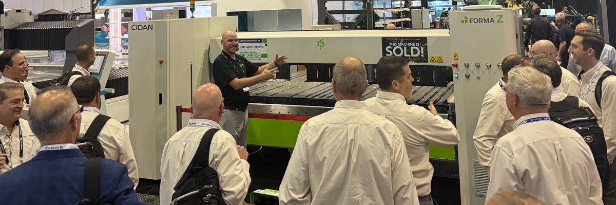 CidanGroup's tweet photo. What a fantastic Day 2 at FabTech Orlando! We've had great discussions and demonstrations of our industry-leading solutions, including the FORMA Z, Stackmaster, MultiCoil Line, and Thalmann TD. Visit Booth S13116 to see how these innovative machines can transform your business https://t.co/oNQpwBjcZu