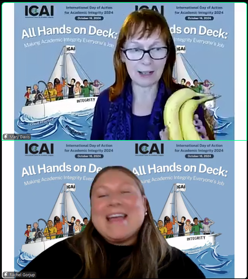 DrLancaster's tweet photo. After 15 hours, #IDoA2024 is coming to the end. Mary Davis has been leading the proceedings throughout and says she is going bananas! #academicintegrity #excelwithintegrity #contractcheating https://t.co/2FFPZ5VWND