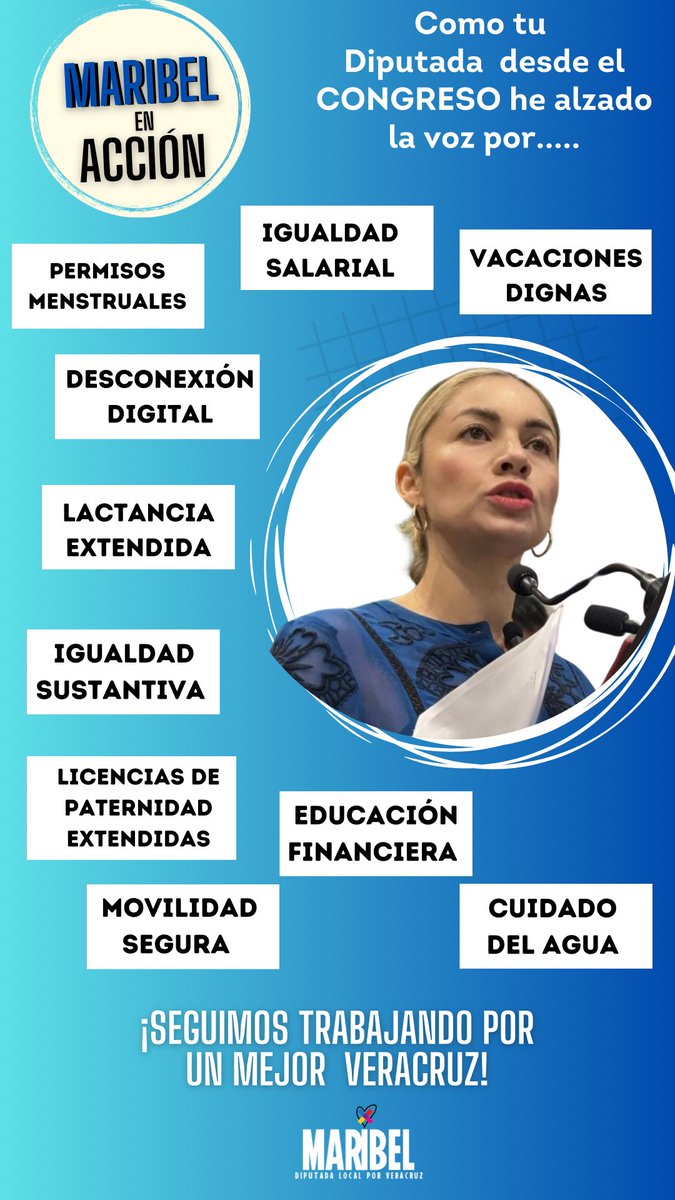 MaribelEscucha's tweet photo. En estos 3 años desde @legisver he alzado la voz en diferentes temas como la igualdad salarial, igualdad sustantiva, licencias de paternidad extendidas, movilidad segura y mucho más. ¡Seguimos construyendo un mejor Veracruz! 💙
#TrabajoLegislativo #3Informe #Maribel https://t.co/pypE9WRemX