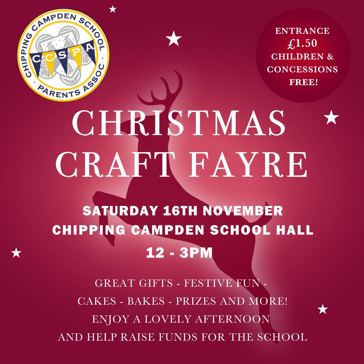 Save the date....organisation of our annual Christmas Fayre is well underway with a few stalls still available. Message us for booking details or email: CCSPAchristmas@gmail.com  fb.me/e/2kpV7FNpZ