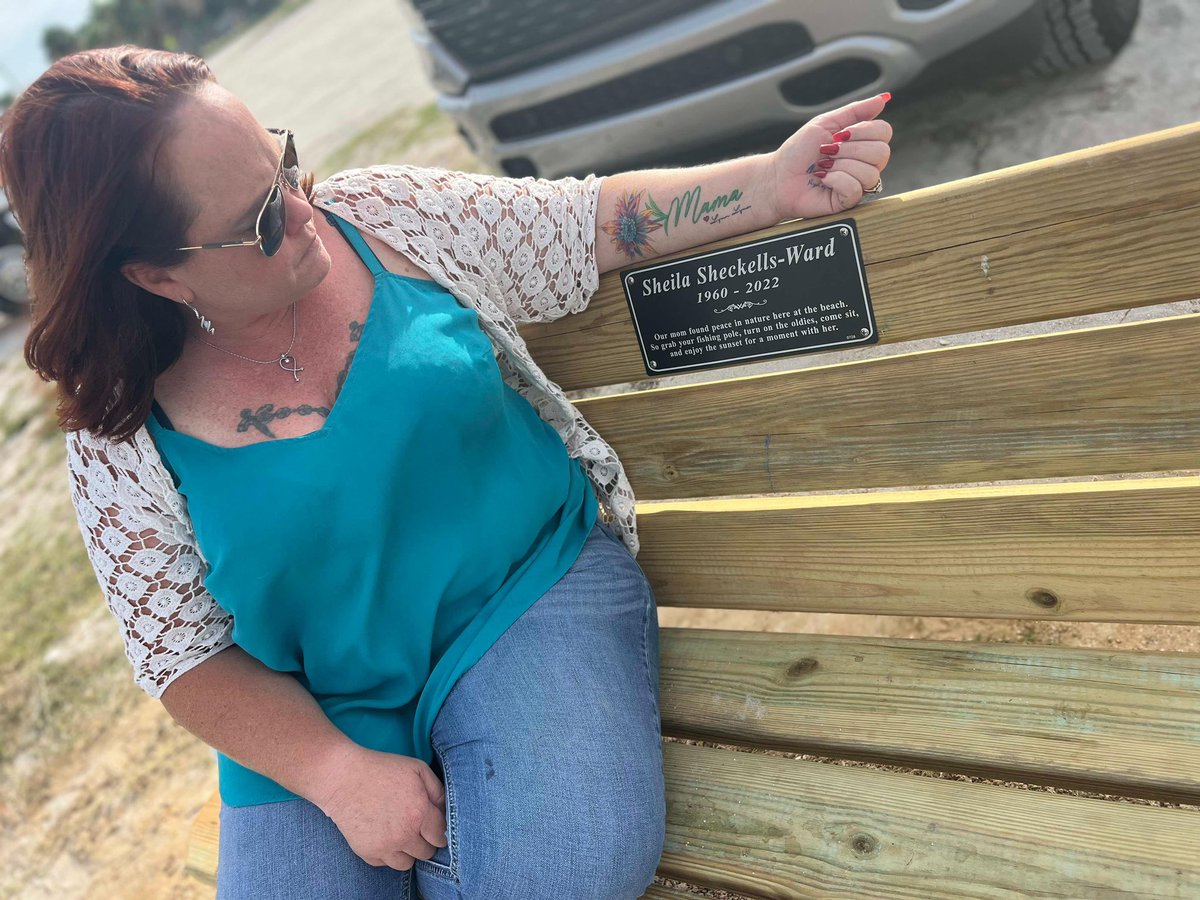 Julia_HazelTV's tweet photo. “As soon as we crossed that bridge we had to walk over and I knew it was gone.”

Maria Gibbs says she feels like she lost her mom all over again. Her mother Sheila drowned during #HurricaneIan and her #Memorialbench was washed away during #HurricaneMilton. 
Pictures by Gibbs @BN9 https://t.co/ihcJ4rDPy3