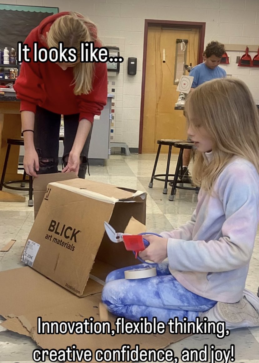 NATarteducator's tweet photo. Teaching for Artistic Behavior is an open-ended, self-serve approach to materials. What does this look like in my art room? 6th graders hosted a TASK Party inspired by the artist Oliver Herring. #taskparty #STEAM #joyinlearning #bamsartroom #lovebft #bellefontepa @BellefonteAMS https://t.co/SQ28djHmhX