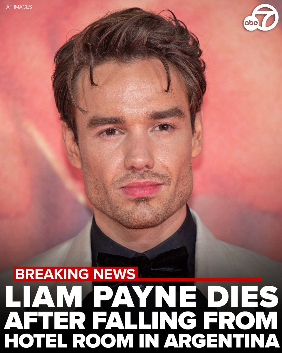 ABC7's tweet photo. #BREAKINGNEWS: Former One Direction star #LiamPayne died after falling from the third floor of his hotel room in Argentina, according to state police. The English singer was 31. https://t.co/IUHX3EL3Xn https://t.co/7OvManffn3