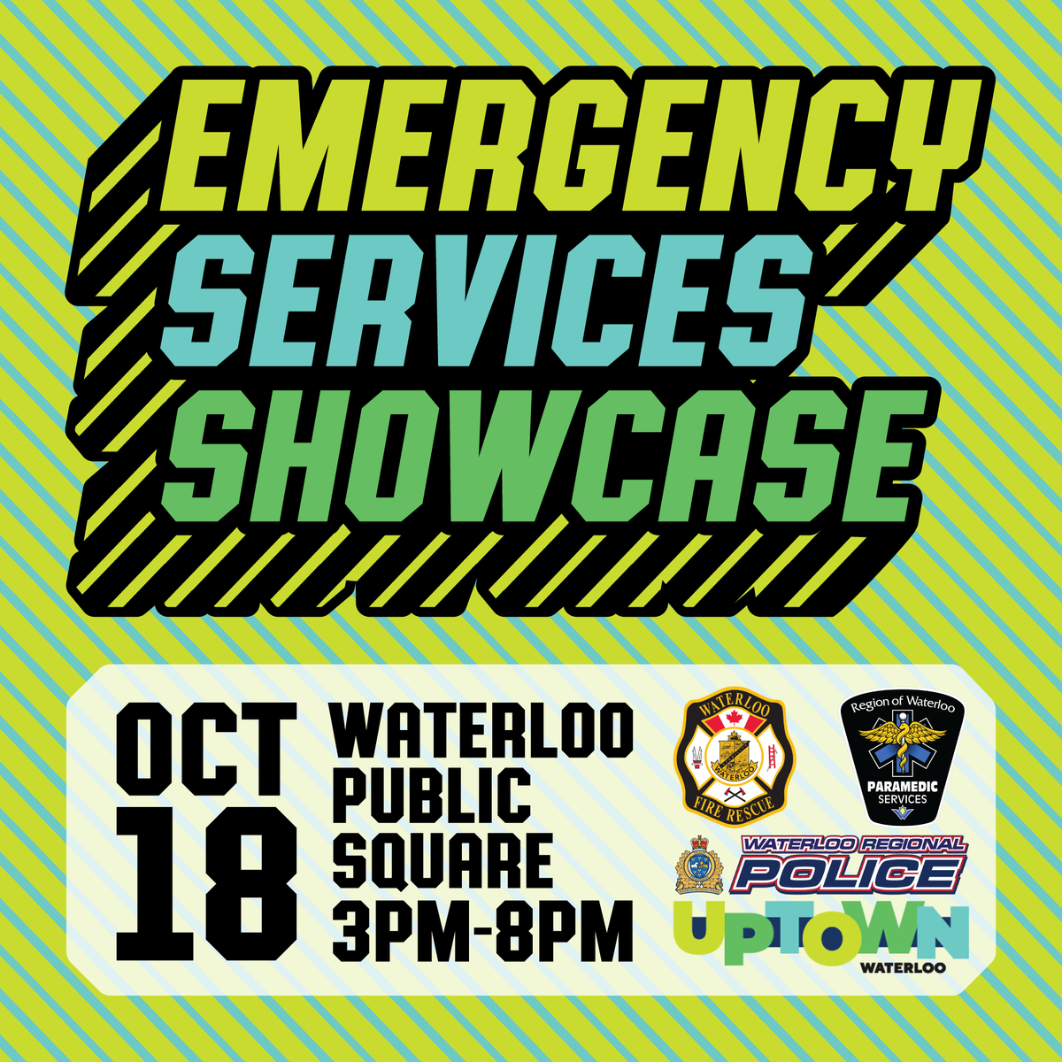 Uptown Waterloo (@uptownwaterloo) on Twitter photo We’re proud to host the first-ever Emergency Services Showcase at Waterloo Public Square THIS FRIDAY (October 18) from 3-8PM in Waterloo Public Square featuring <a href="/WRPSToday/">Waterloo Regional Police</a>, <a href="/Waterloo_Fire/">Waterloo Fire Rescue</a>, and <a href="/ROWParamedics/">Region of Waterloo Paramedic Services</a> engaging with the community and showcasing emergency service vehicles. We’re proud to host the first-ever Emergency Services Showcase at Waterloo Public Square THIS FRIDAY (October 18) from 3-8PM in Waterloo Public Square featuring <a href="/WRPSToday/">Waterloo Regional Police</a>, <a href="/Waterloo_Fire/">Waterloo Fire Rescue</a>, and <a href="/ROWParamedics/">Region of Waterloo Paramedic Services</a> engaging with the community and showcasing emergency service vehicles.