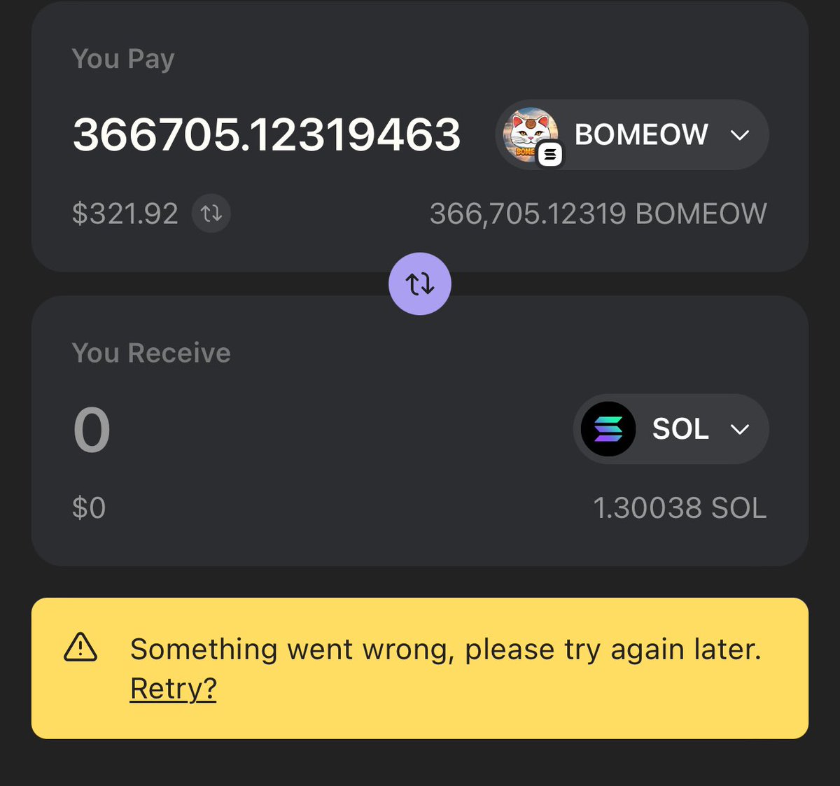 ⁦<a href="/phantom/">Phantom</a>⁩ please help. ⁦<a href="/Bomeow_solana/">Book of Meow ($BOMEOW)</a>⁩ #Bomeow what’s going on.