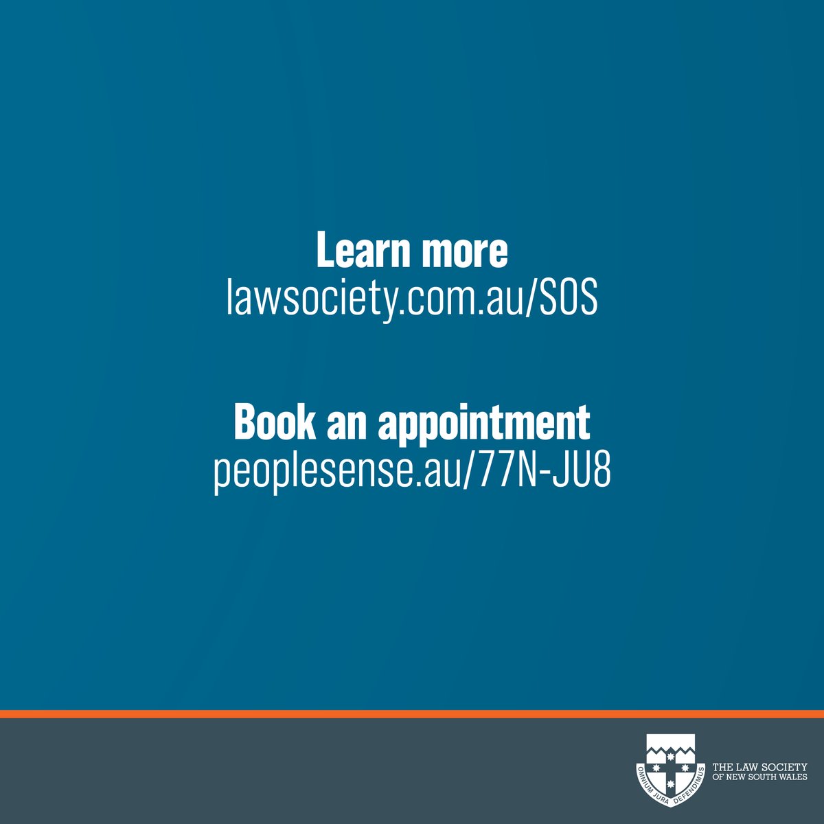 We are pleased to announce that our Solicitor Outreach Service (SOS) has a new online booking form for NSW solicitors. Learn more at lawsociety.com.au/SOS or book online today: loom.ly/mIc58Y4