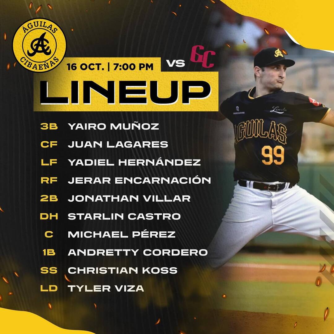 aguiluchos's tweet photo. #AguiPBP Alineación aguilucha para el partido inaugural de la temporada LIDOM 2024-2025 vs Gigantes #ACvsGC https://t.co/zWj3fRDS2H