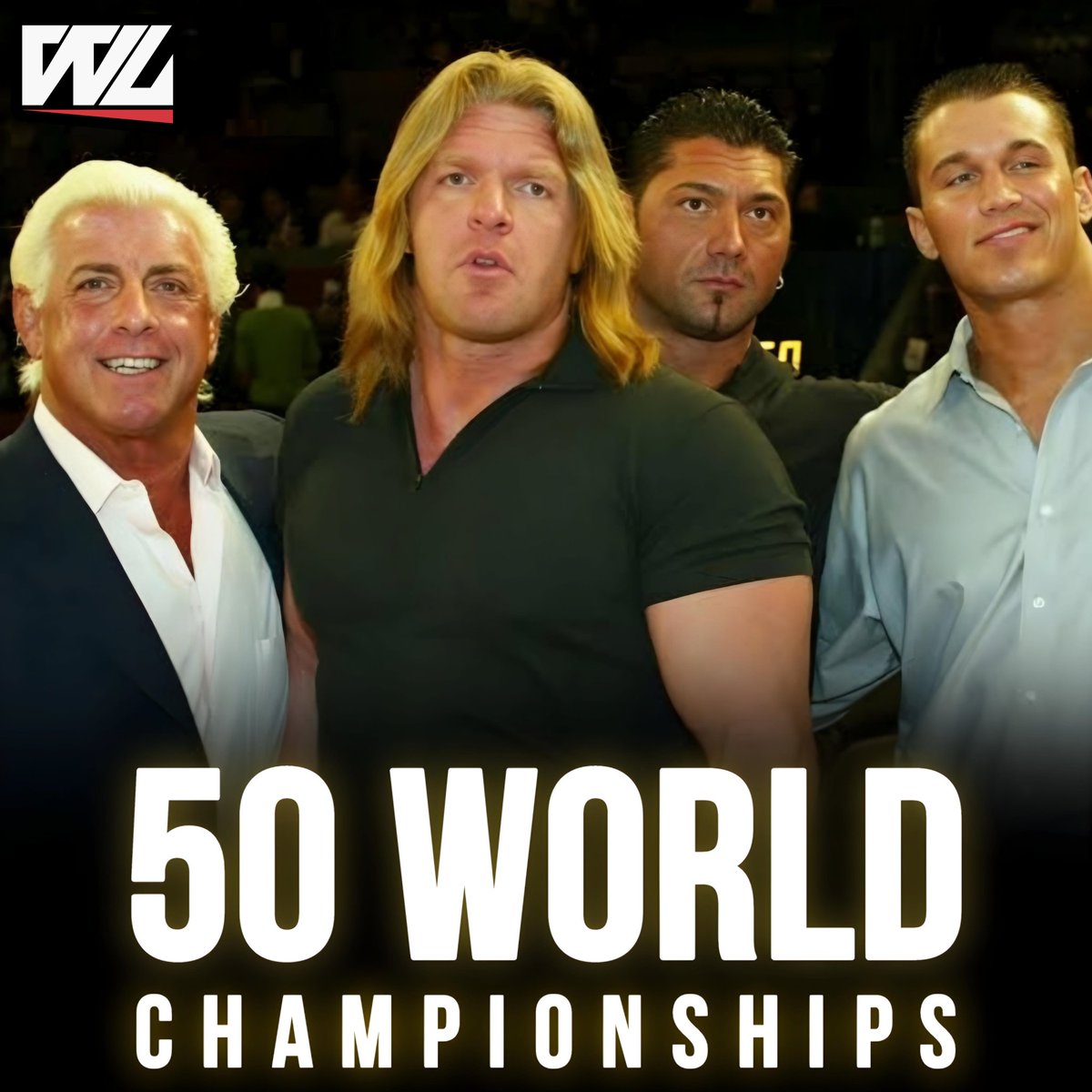The Evolution shares 50 World Championships between them.

x16 Ric Flair
x14 Triple H
x14 Randy Orton
x6 Batista

This is why they are the GOAT Faction in WWE History