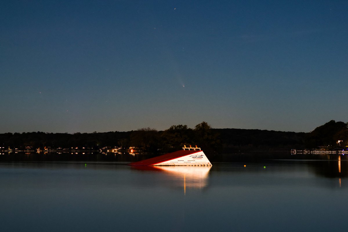 At some point I'll stop posting pics of the unpronounceable comet. But not tonight. Jumped at the chance to photograph it over Pewaukee Lake.