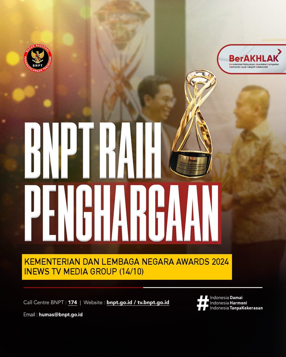 BNPTRI's tweet photo. #SobatDamai, BNPT mendapatkan apresiasi dari komunitas media yaitu INews Media Group atas program-program kolaboratif BNPT yaitu RAN PE dan Sinergisitas.

Mari kita terus perkuat kolaborasi dan sinergi, menciptakan Indonesia yang aman dan damai

#ranpe 
#sinergisitas
#bnptri https://t.co/na08cDncNx